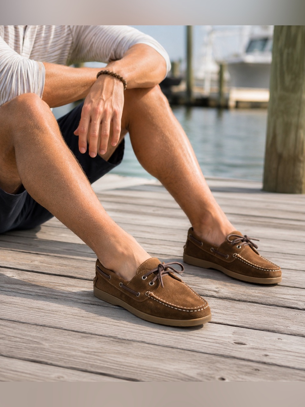 American Eagle Men’s Suede Boat Shoes Brown Leather Lace Moc Toe Loafers Sz 8